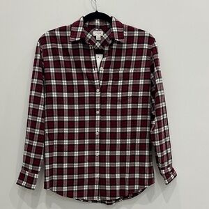 J. Crew Women Burgundy and White Plaid Shirt XXS NWT
